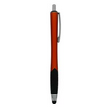 Stylus Click Pen - Orange - Black Rubber Grip - Pad Printed